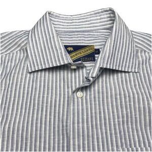 Onward Reserve Shirt M Mens L/S Linen Blend Button Up Blue Gray Stripe